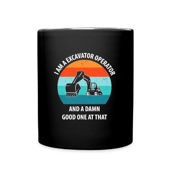 Bagger Baggerfahrer Baggerwagen - Tasse einfarbig - Schwarz - Vorne