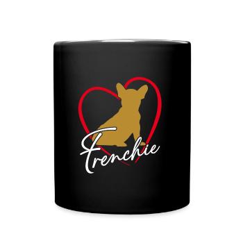 Frenchie im Herzen Französische Bulldogge - Tasse einfarbig - Schwarz - Vorne