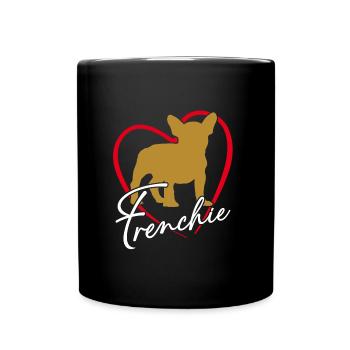 Frenchie im Herzen Französische Bulldogge - Tasse einfarbig - Schwarz - Vorne