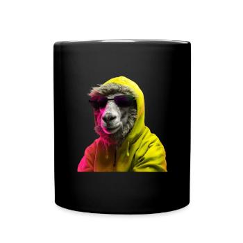 Schaf mit Sonnenbrille Bunt Coole Schaf Waldtier - Tasse einfarbig - Schwarz - Vorne