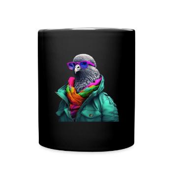 Taube mit Sonnenbrille Bunt Coole Tauben Vogel - Tasse einfarbig - Schwarz - Vorne