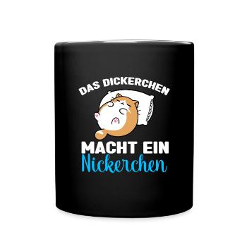 Katze Das Dickerchen macht ein Nickerchen - Tasse einfarbig - Schwarz - Vorne
