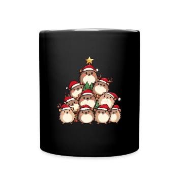 Igel Weihnachten Christbaum - Tasse einfarbig - Schwarz - Vorne