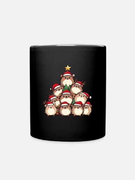 Igel Weihnachten Christbaum - Tasse einfarbig - Schwarz