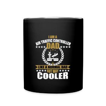 Fluglotse Papa - Tasse einfarbig - Schwarz - Vorne