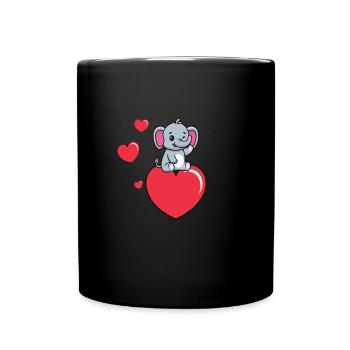 Elefanten Baby Auf Herz - Tasse einfarbig - Schwarz - Vorne