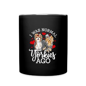 2 Yorkies Vorher Yorkshire Terrier Hund - Tasse einfarbig - Schwarz - Vorne
