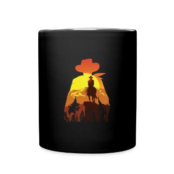 Cowboy Mit Pferd - Tasse einfarbig - Schwarz - Vorne