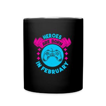 Helden werden im Februar geboren - Gamer Design - Tasse einfarbig - Schwarz - Vorne