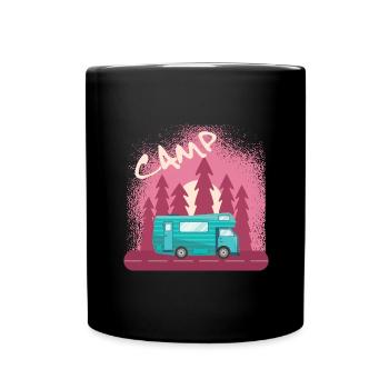 Camping Wohnmobil Vintage im Wohnwagen Caravan - Tasse einfarbig - Schwarz - Vorne