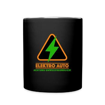 Achtung umweltfreundlich | Elektro Auto, Klima - Tasse einfarbig - Schwarz - Vorne