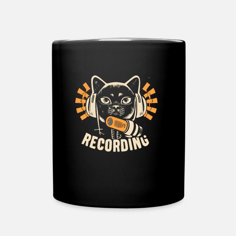Katze Mikrofon Kopfhörer Podcast Design - Tasse einfarbig - Schwarz