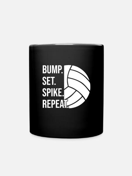 Bump Set Spike Repeat Volleyball - Full Colour Mug - black