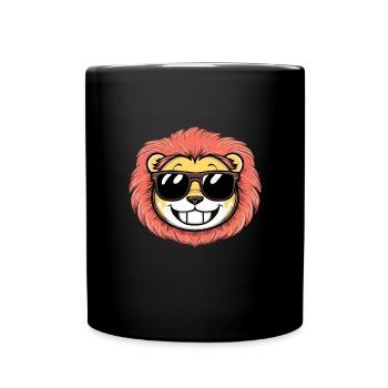 Niedlicher Kawaii Löwe mit Sonnenbrille - Tasse einfarbig - Schwarz - Vorne