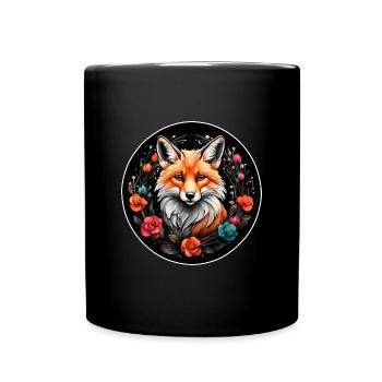 Farbenfrohes süßes Fuchsportrait mit Blumen - Tasse einfarbig - Schwarz - Vorne