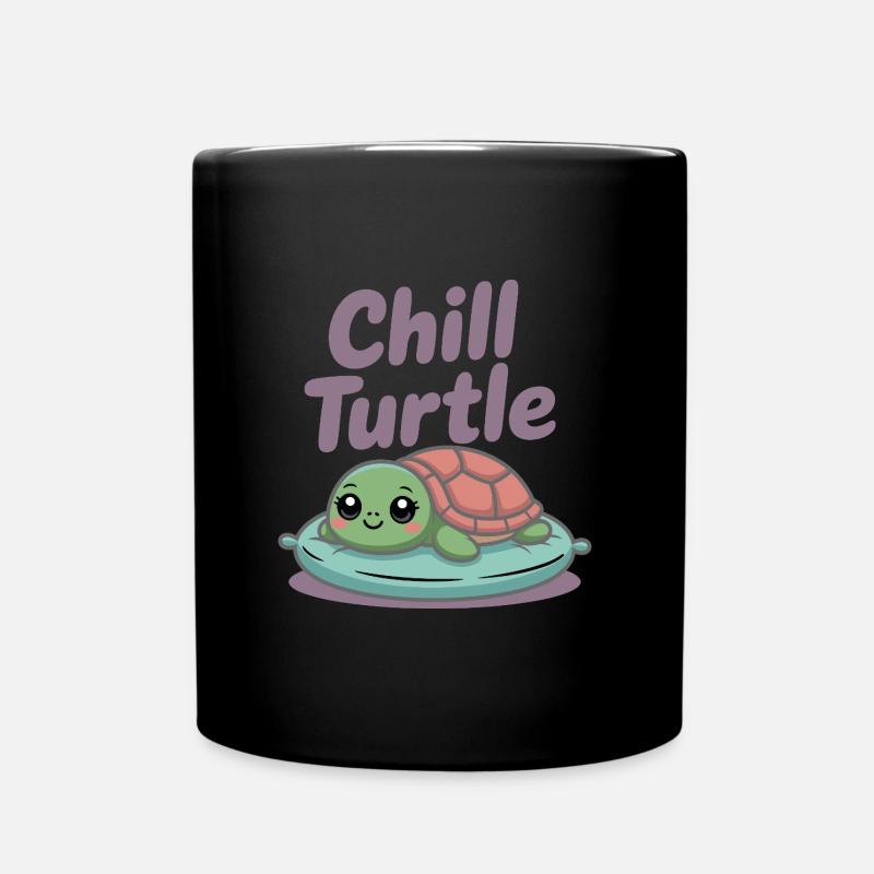 Niedliche Schildkröte auf Kissen - Tasse einfarbig - Schwarz