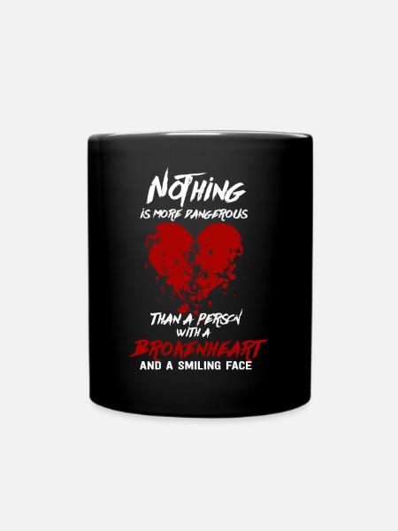 Broken Heart Love Dangerous Smile Face - Full Colour Mug - black