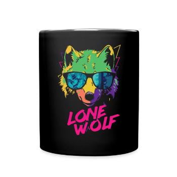 Retro Lone Wolf in cooler Sonnenbrille - Tasse einfarbig - Schwarz - Vorne