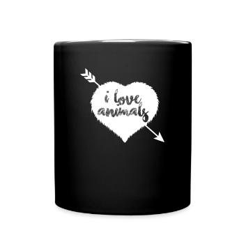Furry Heart I Love Animals - Full Colour Mug - black - Front