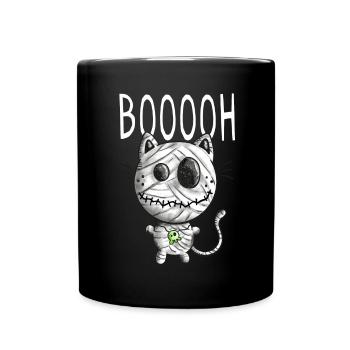 Booh Katzen Mumie - Halloween - Comic - Fun - Tasse einfarbig - Schwarz - Vorne
