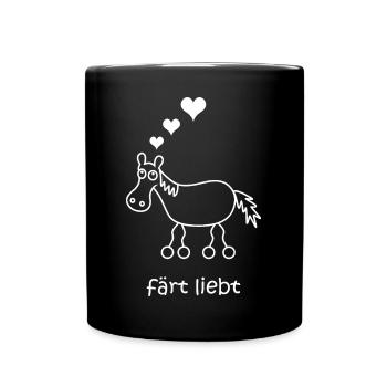 färt liebt, Liebe, Pferd verliebt, Herzen, Herz - Tasse einfarbig - Schwarz - Vorne