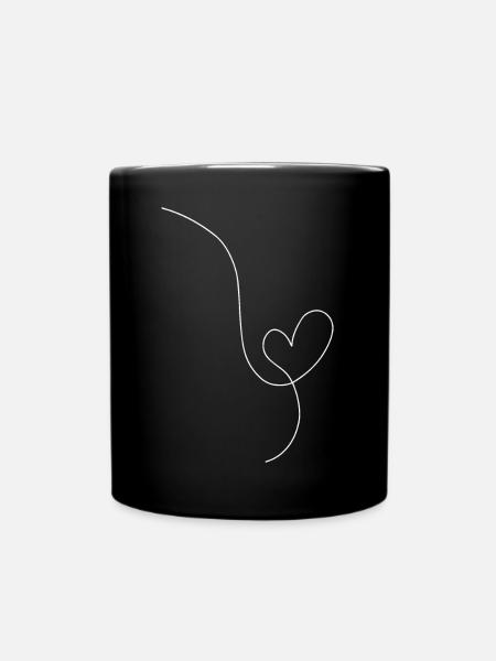 Coeur noir dessin au blanc - Enfärgad mugg - svart
