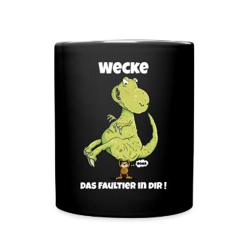 Wecke Das Faultier I Dinosaurier I Dino T-Rex - Tasse einfarbig - Schwarz - Vorne