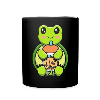 Bubble Milk Tea Turtle Drinking Boba Milk Tea - Full Colour Mug - black - Front