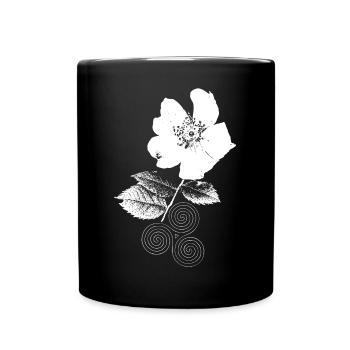 Wildrose mit Triskelion Spirale Trinity Flower - Tasse einfarbig - Schwarz - Vorne
