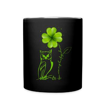 You Are My Lucky Charm Eule Kleeblatt - Tasse einfarbig - Schwarz - Vorne