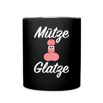 Mütze Glatze | Penis, onanieren, lustige Sprüche - Tasse einfarbig - Schwarz - Vorne