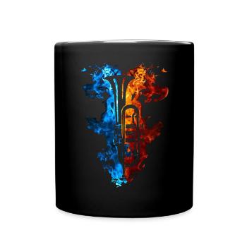 Trompete Rot Blau Feuer Musikinstrument Feuerkunst - Tasse einfarbig - Schwarz - Vorne