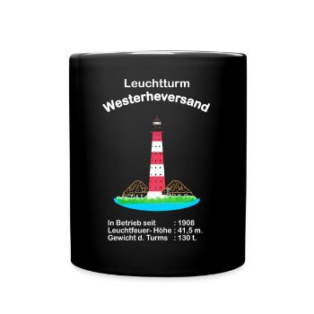 Leuchtturm Westerheversand Nordseeküste, Zeichnung - Tasse einfarbig - Schwarz - Vorne