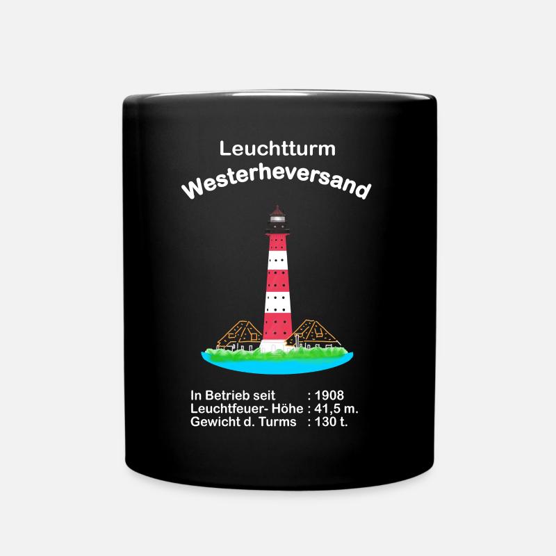 Leuchtturm Westerheversand Nordseeküste, Zeichnung - Tasse einfarbig - Schwarz