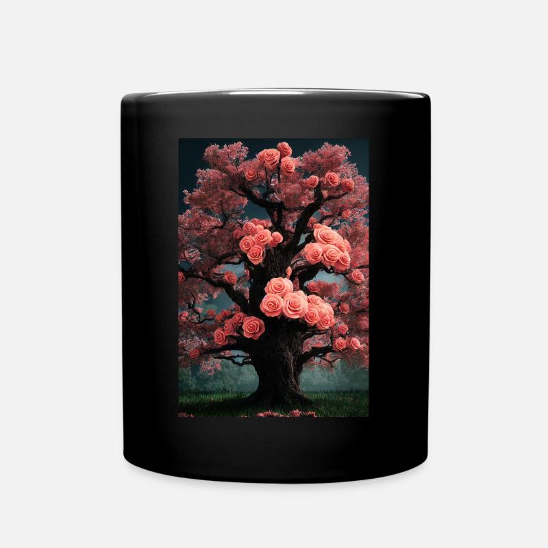 Baum mit Rosen Blätter - Tasse einfarbig - Schwarz