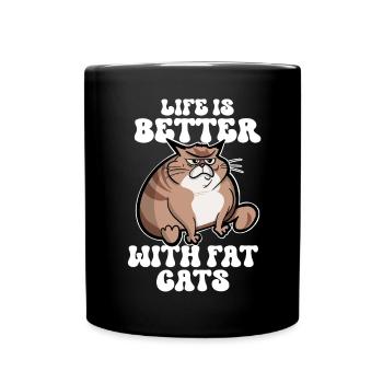 Dicke Katze Lustige Sprüche - Tasse einfarbig - Schwarz - Vorne
