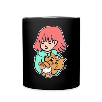 Katze Manga Anime Japanisch Zeichentrick Geek - Tasse einfarbig - Schwarz - Vorne