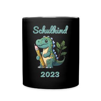 Schulkind 2023 Dinosaurier - Tasse einfarbig - Schwarz - Vorne