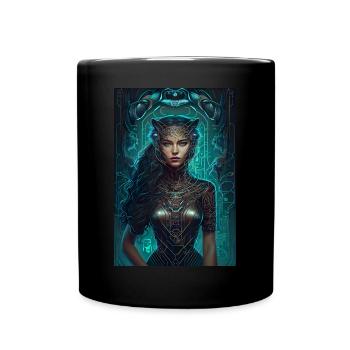 AI Art | Cyber Panther Woman - Tasse einfarbig - Schwarz - Vorne
