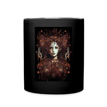AI Art | Cyber Woman in Jugendstil - Tasse einfarbig - Schwarz - Vorne