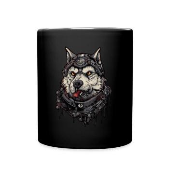 Dog wolf pilot, scifi , Digital Illustration, - Full Colour Mug - black - Front