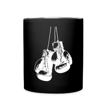 Hängend weisse Boxhandschuhe Design. Logo Design - Tasse einfarbig - Schwarz - Vorne