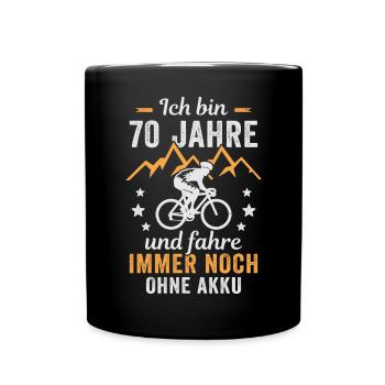 Radfahrer 70. Geburtstag Fahrrad ohne Akku - Tasse einfarbig - Schwarz - Vorne