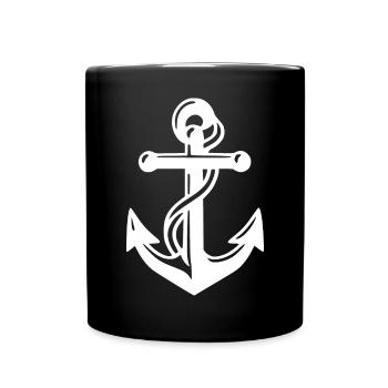 Ancre de navire en blanc avec corde Sea Lake Ocean - Mug uni - noir - Devant