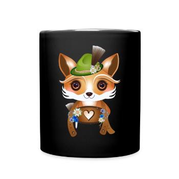 Renard mignon avec chapeau traditionnel et bavoir coeur - Mug uni - noir - Devant
