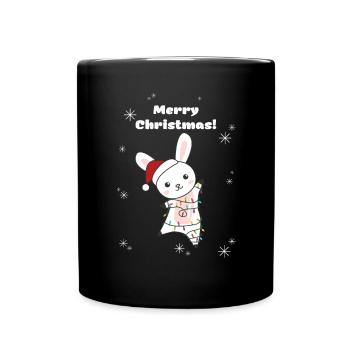 Hase fröhliche Weihnachten Winter Tiere Hasen - Tasse einfarbig - Schwarz - Vorne