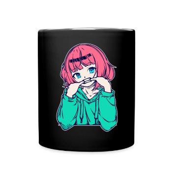 Mädchen Anime Japanisch Comic Zeichentrick Manga - Tasse einfarbig - Schwarz - Vorne