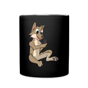 Loup mignon avec téléphone portable - Mug uni - noir - Devant
