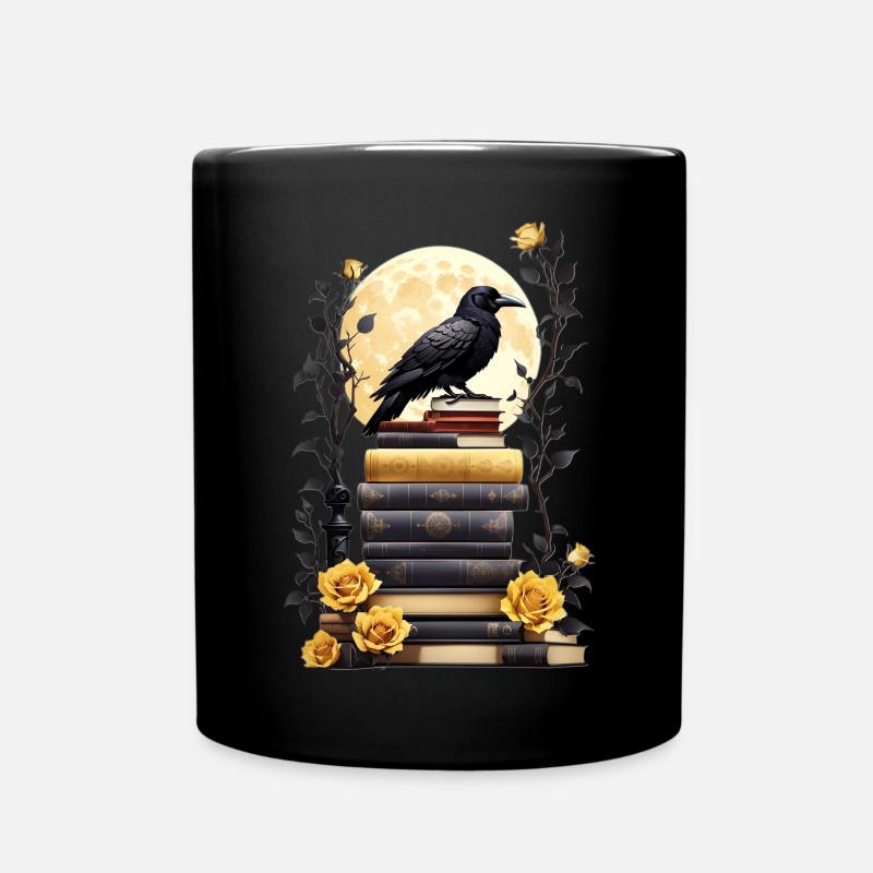 Bücherstapel mit Rabe - Tasse einfarbig - Schwarz