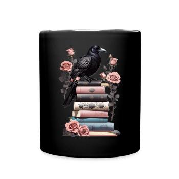 Pile de livres avec corbeau - Mug uni - noir - Devant